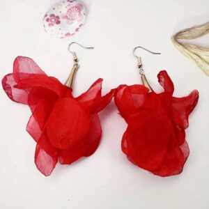 Fabric Flower Drop Earrings